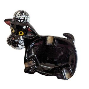 Vintage Poodle ashtray soap dish decor Redware clay black white red